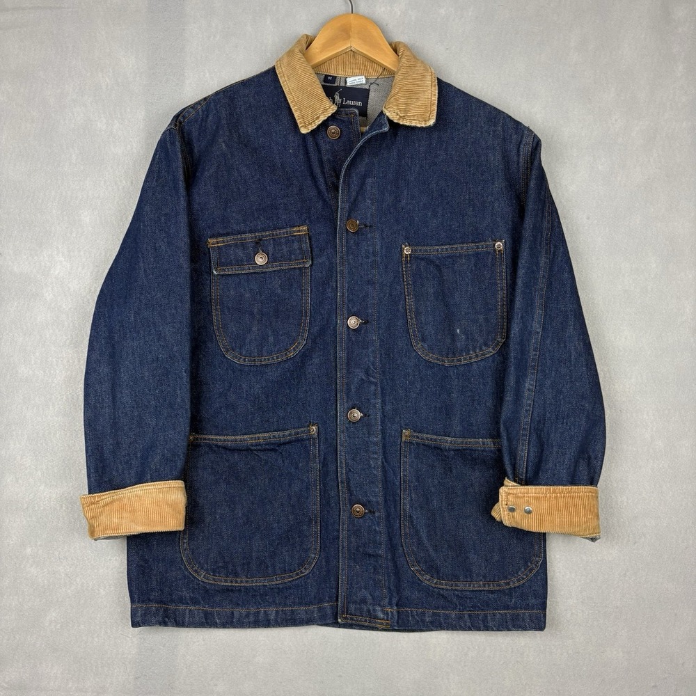Vintage Polo Ralph Lauren Denim Chore Coat Men’s Medium Blue Corduroy Collar